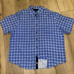 Nat Nast 100% Silk Men's Short Sleeve Blue Button Down Shirt Size XL